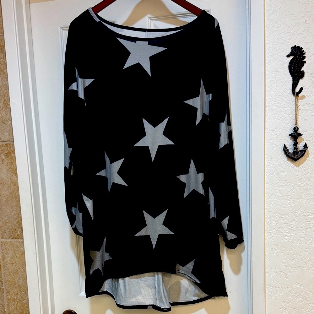 Retro Black Silver Star Pattern Women's Tunic